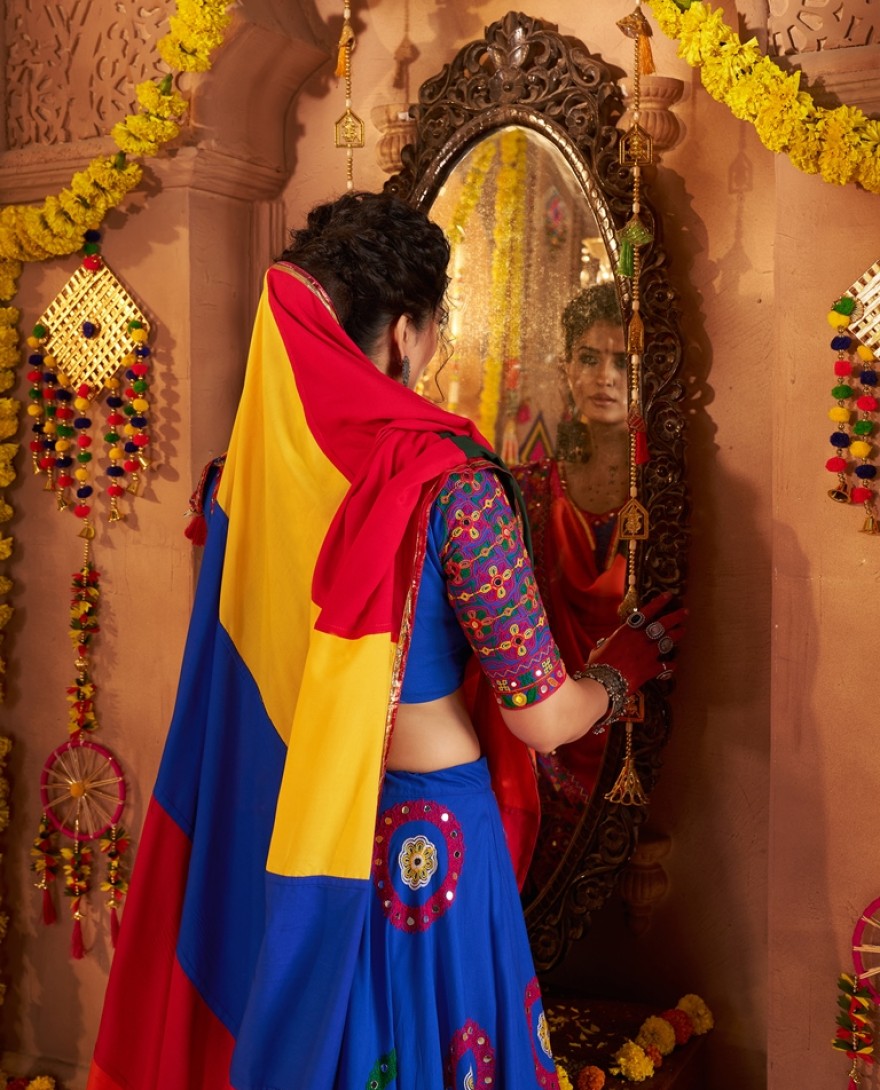 11013 - RICH BLUE THREAD EMBROIDERED FESTIVAL WEAR LEHENGA CHOLI WITH DUPATTA